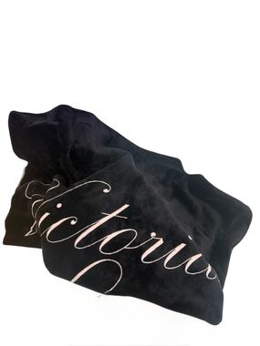 Victoria's Secret Black Sherpa Blanket with Pink Script Logo
